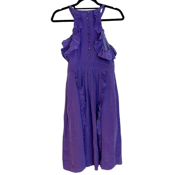 TIBI 100% Silk Purple Knee Length Racer Back Pleated Dress Size 6 - Picture 10 of 15